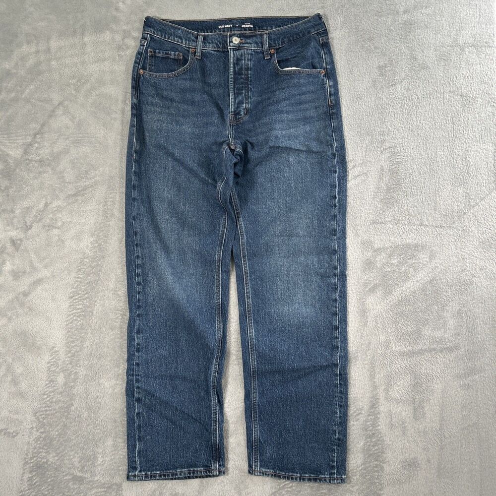 Old Navy  Slouchy Straight Leg Mid Rise Jeans Womens 8 Blue 34x30 Denim Pants